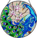 12" Garden Peacock Handmade Painted Stained Glass Wall Window Decorative Hangings Suncatcher Panel with Chain