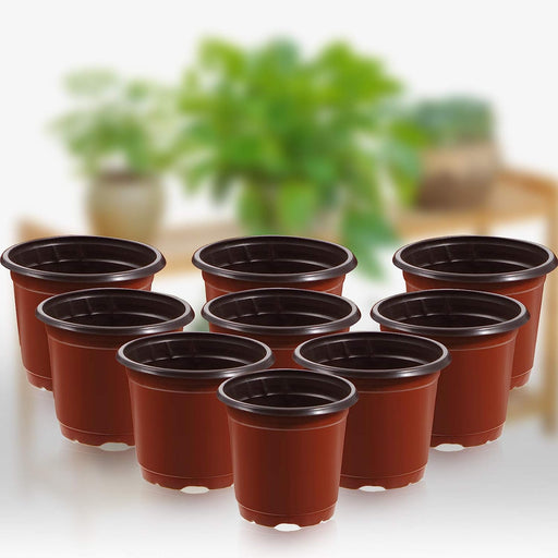 100 Pieces Plastic Plant Nursery Pots Reusable Plant Seeding Nursery Pot Flower Plant Containers Seed Starting Pots for Gardens, 3 Sizes (Brown)