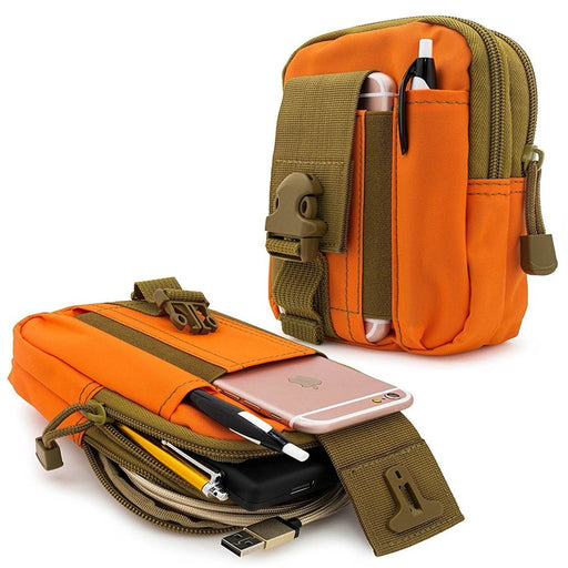 For Apple Iphone 14, 14 Pro, 13, 13 Pro, 12, 12 Pro, 11 Pro, XS, X, 8, 7, 6S, 6, Tactical Cover Smartphone Holster EDC Security Pack Carry Case Pouch Belt Waist Bag Gadget Money Pocket - Orange