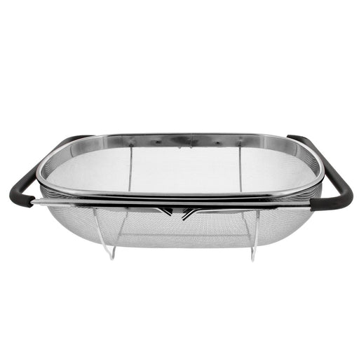 over the Sink Deep Well Oval Stainless Steel Colander Fine Mesh W/ Extendable Handle