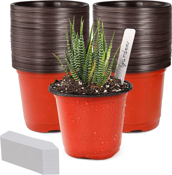 4" Plant Pots Small Plastic Plants Nursery Pot/Pots (100Pcs) Seedlings Flower Plant Container Seed Starting Pots for Plants Come with 100Pcs Plant Labels