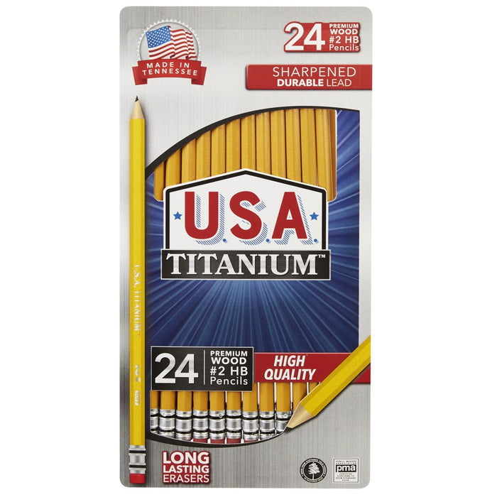 USA Titanium Premium Yellow No.2 Pencils 24 Count Sharpened Woodcase Pencils