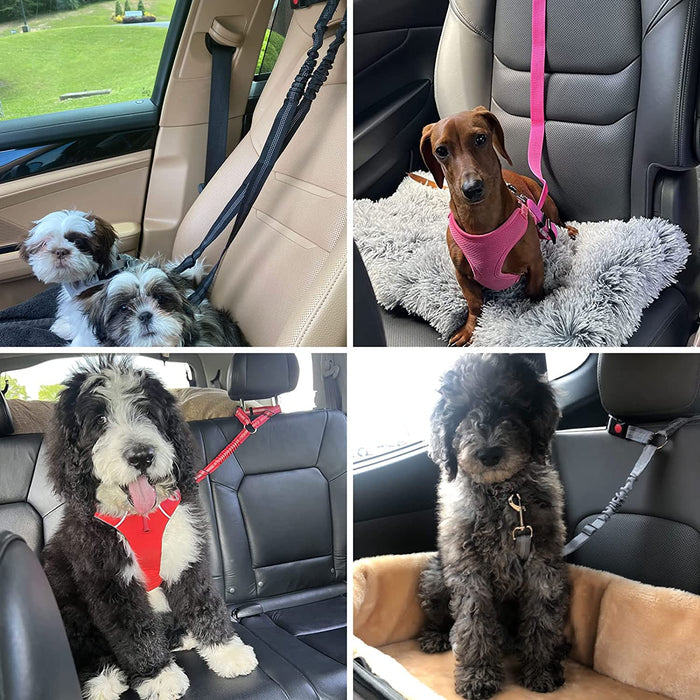 2 Packs Dog Cat Safety Seat Belt Strap Car Headrest Restraint Adjustable Nylon Fabric Dog Restraints Vehicle Seatbelts Harness