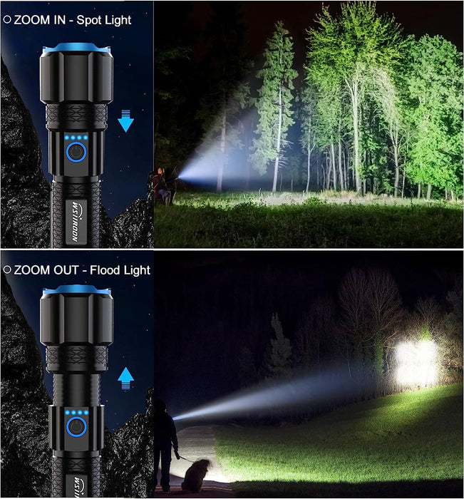 LED Rechargeable Flashlights High Lumens Battery Powered, Powerful 220000 Lumens Super Bright Flashlight, Zoomable Mid-Size Handheld Tactical Flash Light Kits for Camping Hiking Emergency
