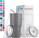 30 Oz Tumbler with Lids and Straws,18/8 Stainless Steel Vacuum Insulated Coffee Tumbler,Insulated Travel Mug Water Cup with Leak-Proof Straw Lid & Flip Lid,3 Metal Straws,1 Cleaning Brush & Gift Box