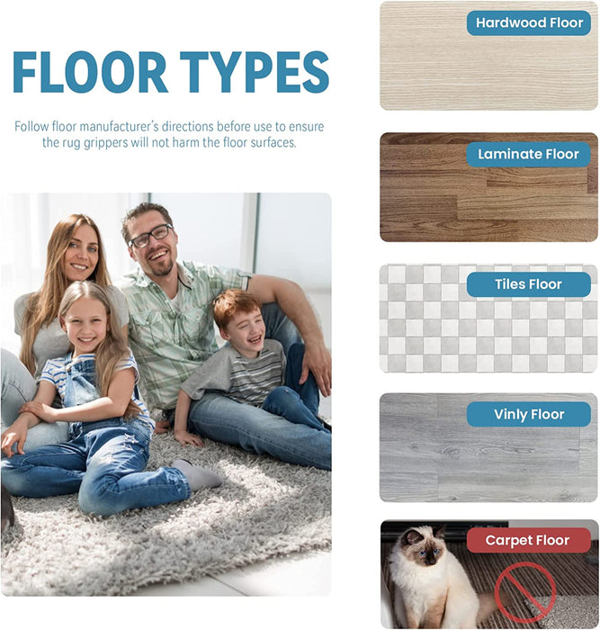 Rug Pad Grippers (New Tech 2022), 8PCS Resusable Washable Rug Tape on Hardwood Floors & Tiles, Dual Sided Adhesive Non Slip Rug Pads, Extra Strong Grippers for Area Rugs to Keep Flat and in Place