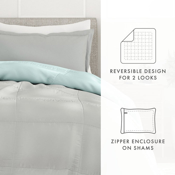 Aqua & Gray down Alternative, 3-Piece Reversible Comforter Set, Twin/Twin XL, by Noble Linens