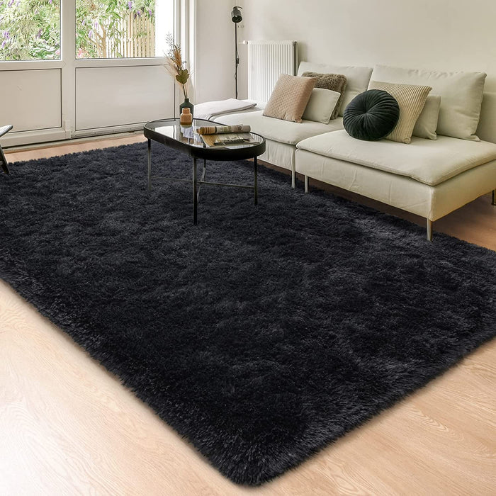 Soft Shaggy Area Rugs for Bedroom, 4X6 Feet, Fluffy Indoor Modern Plush Carpets for Living Room Kids Room Nursery Home Decor, Upgrade Anti-Skid Rectangular Fuzzy Rug, Black