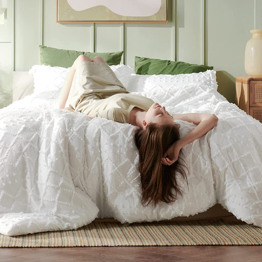 Bedsure Duvet Cover Queen Size - Queen Duvet Cover Set, Boho Bedding Queen for All Seasons, 3 Pieces Embroidery Shabby Chic Spring Bedding Duvet Covers (White, Queen, 90X90'')