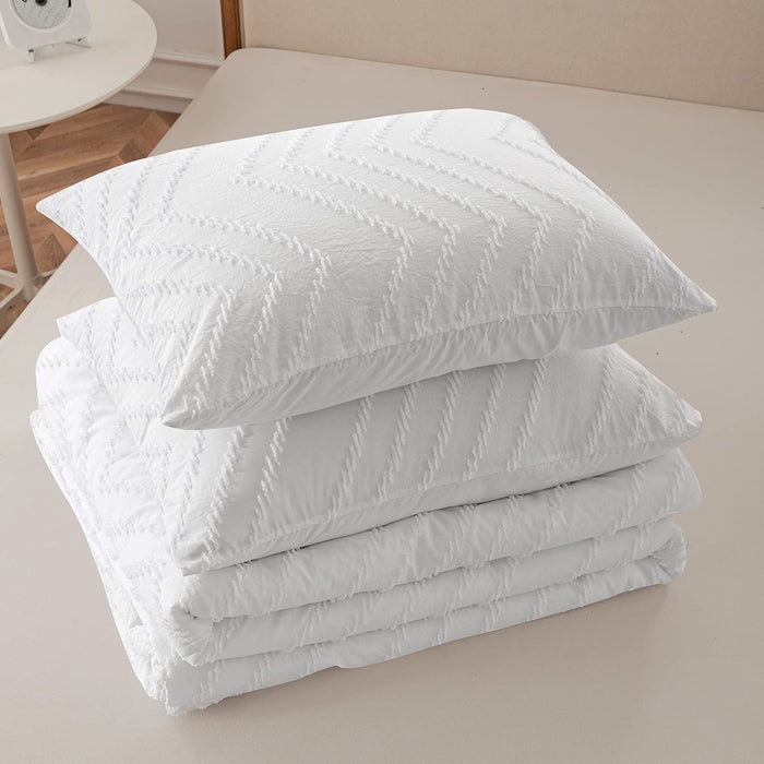 Queen Size Comforter Set, White Bedding Set Tufted Design,Boho Comforter for Queen Bed,Lightweight and Fluffy Bed Comforter for All Seasons