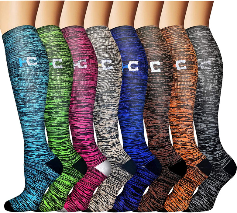 Graduated Copper Compression Socks for Men & Women Circulation 8 Pairs 15-20Mmhg - Best for Running Athletic Cycling