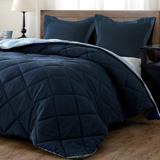 Lightweight Solid Comforter Set (King) with 2 Pillow Shams - 3-Piece Set - Blue and Sapphire - down Alternative Reversible Comforter