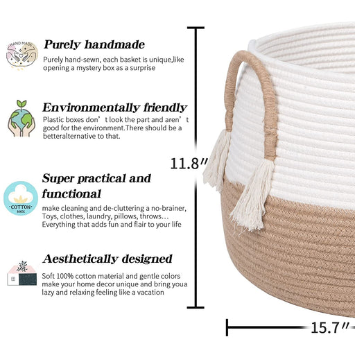 Large Basket for Toys-15.7"X 11.8"-Boho Baskets for Living Room,Bedroom,Nursery | Large Woven Baskets, Cube Basket, under Shelf Basket | Decorative Baskets for Home Decor