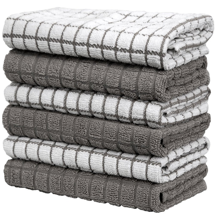 Premium Kitchen Towels (16”X 28”, 6 Pack) – Large Cotton Kitchen Hand Towels – Chef Weave Design – 380 GSM Highly Absorbent Tea Towels Set with Hanging Loop – Grey