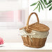 Handmade Woven Rattan Basket with Handle and Double Lids Camping Piic Food Storage Container Organizer