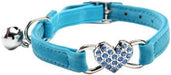 Pink Soft Velvet Safe Cat Adjustable Collar with Crystal Heart Charm and Bells 8-11 Inches(Black+Red+Pink+Blue)