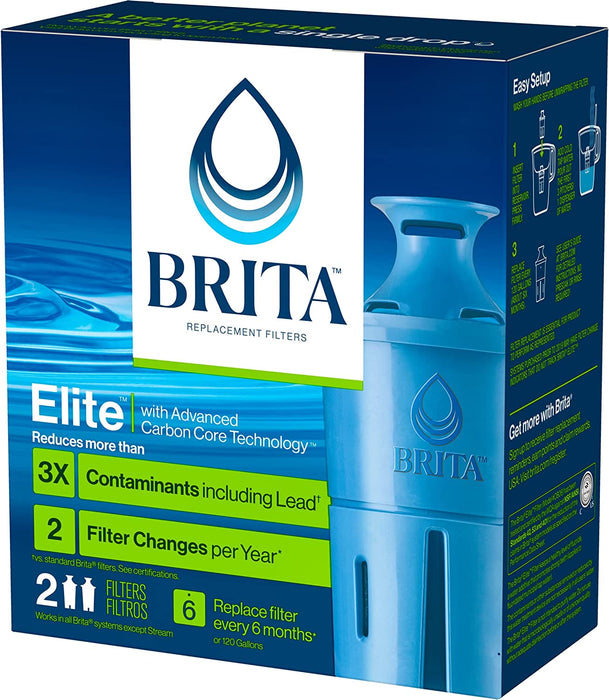Elite Water Filter Replacements for Pitchers and Dispensers, Reduces 99% of Lead from Tap Water, Lasts 6 Months, 2 Count