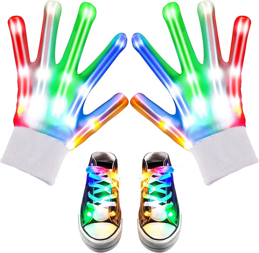 LED Gloves for Kids Cool Toys Boy Toys Flashing Gloves and Shoelaces with 6 Modes Light up Toys for 8-10 Years Old Boys Fun Toys Gifts for Dances, Performances and Birthday Parties