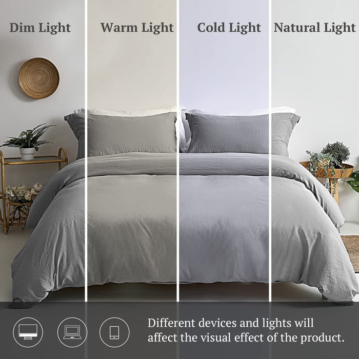 Duvet Cover Queen Size - Super Soft Gray Duvet Cover Set 3 Piece 100% Washed Microfiber Comforter Cover Set Bedding Set with Zipper Closure, 1 Duvet Cover 90X90 Inches and 2 Pillow Shams