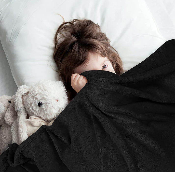 Fleece Blanket Queen Size Black 300GSM Luxury Bed Blanket Anti-Static Fuzzy Soft Blanket Microfiber (90X90 Inches)