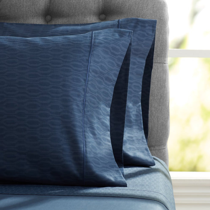 Hotel Style 600 Thread Count 100% Luxury Cotton Pillowcases, King, Navy Tonal, 1-Pair