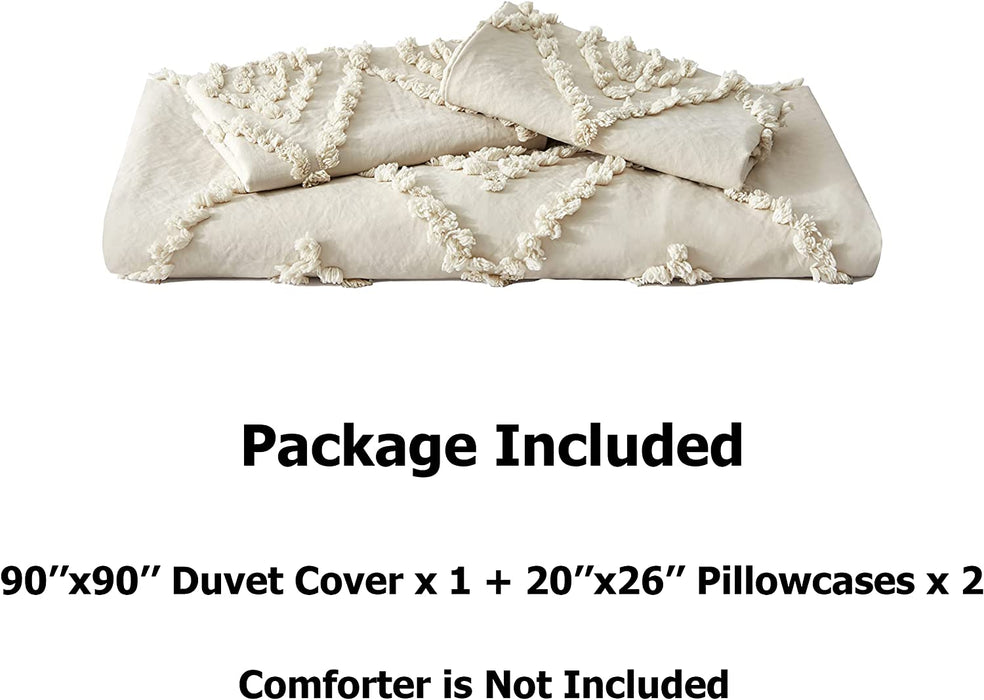 Oli Anderson Tufted Duvet Cover Queen Size, Soft and Lightweight Duvet Covers Set for All Seasons, 3 Pieces Boho Embroidery Shabby Chic Bedding Set (Beige, Queen, 90’’ X 90’’)