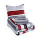 Mainstays Red and Gray Stripe 8 Piece Bed in a Bag Comforter Set with Sheets, King