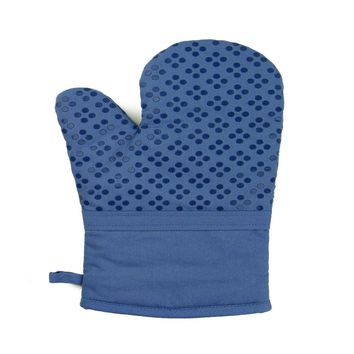 Sticky Toffee Silicone Printed Oven Mitt & Pot Holder, Cotton Kitchen Towel & Dishcloth, Dark Blue, 5 Piece Set