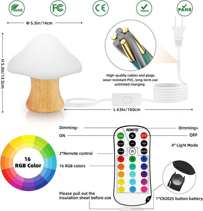 Wooden Mushroom Lamp Mushroom Night Light with 16 Color Changing and Dimmable Anniversary Birthday Gifts for Women Mom Grandma