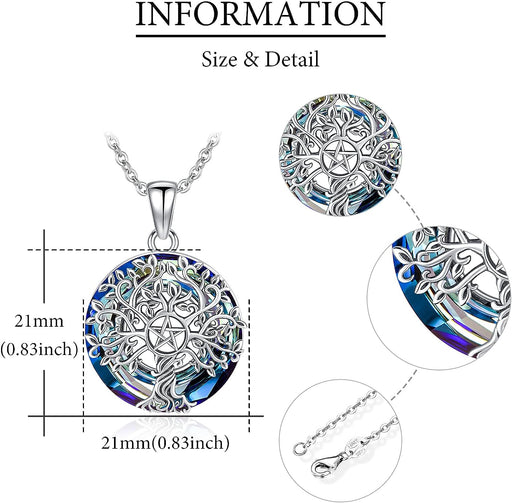 Tree of Life Necklace for Women S925 Sterling Silver Abalone Shell/Crystal/Moonstone Celtic Family Tree Pendant Anniversary Birthday Gift for Mom Grandma Tree Jewelry Gifts for Her
