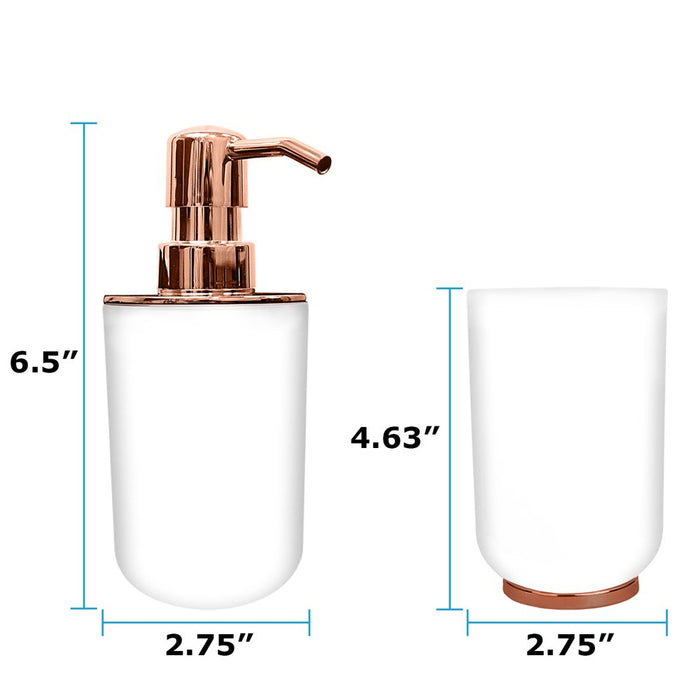 Bathroom Accessories Set, Toothbrush Holder, Soap Dispenser, Rose Gold and White, 4 Piece