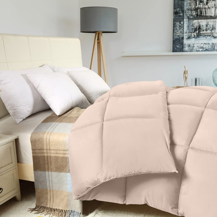 Comforter Duvet Insert - Quilted Comforter with Corner Tabs - Box Stitched down Alternative Comforter (King, Beige)