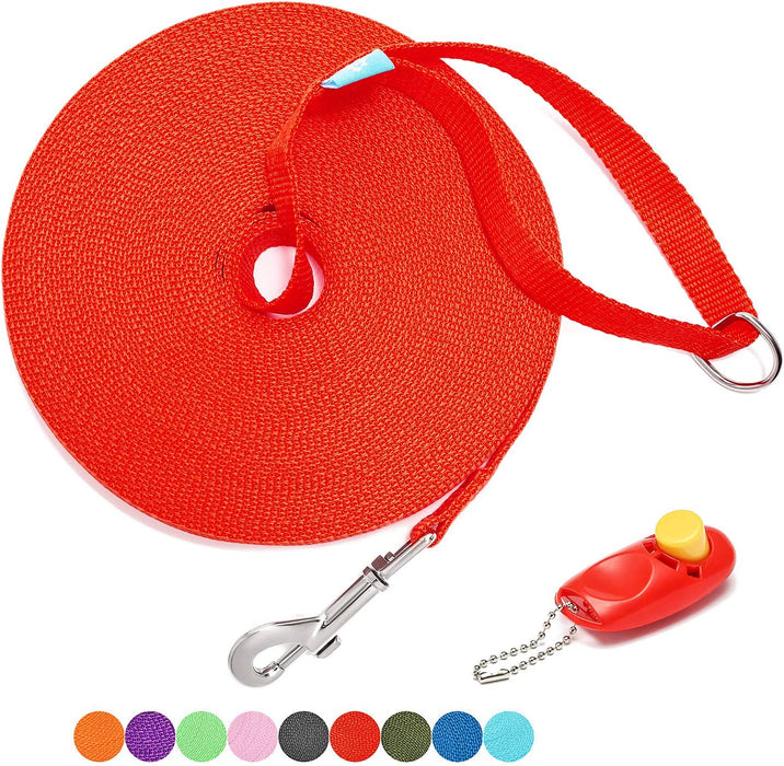 BAAPET 15 Ft 20 Ft 30 Ft 50 Ft 100 Ft Long Dog Training Leash for Dog Training, Play, Camping, or Backyard Lead with Training Clickers for Small, Medium and Large Dogs or Cats (30 Feet, Purple)