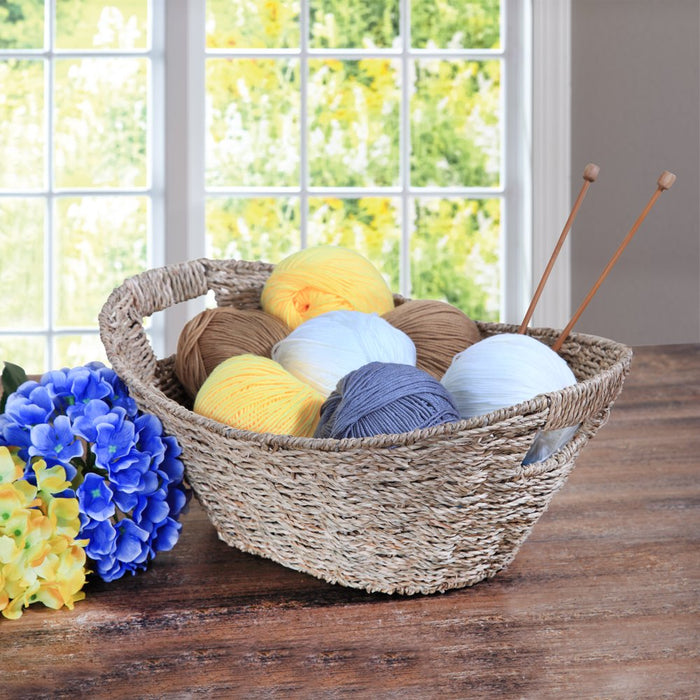 Mainstays Oval Natural Seagrass Storage Basket with Cut-Out Handles