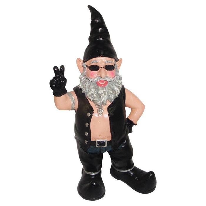 Homestyles Peace Sign "Biker Dude & Babe" the Biker Gnome Riding Her White Hog in Leather Motorcycle Gear Large Outdoor Garden Statue 14.5"H and 12"H