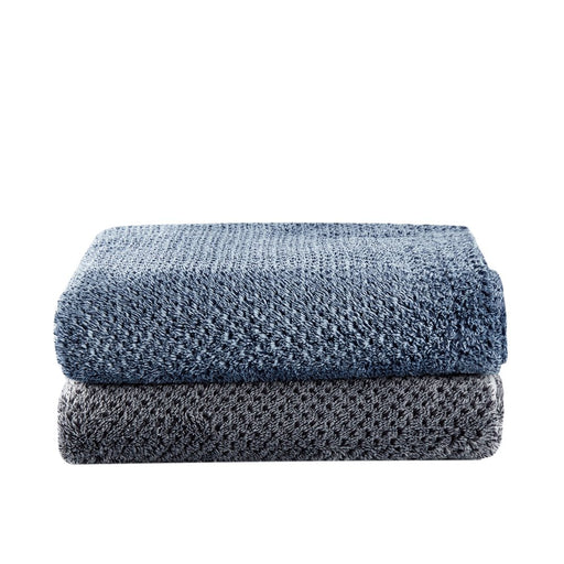 Melange Waffle Texture with Velvet Plush Fleece Dual Layer Reversible Throw Blanket, 50" X 60", Navy and Blue