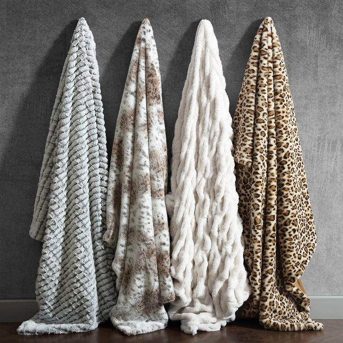 Better Homes & Gardens Faux Fur Throw Blanket, 50"X60", Ruched Faux Fur, White