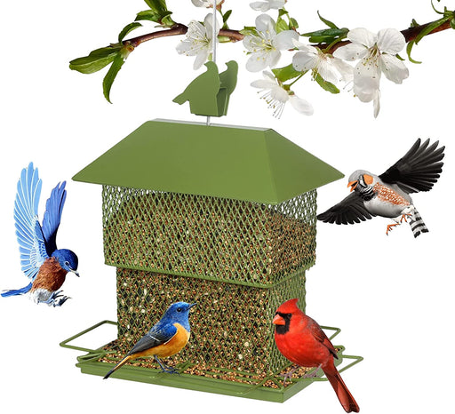 Bird Feeders for Outdoor Hanging, Metal Squirrel Proof Bird Feeder for outside Wild Birds, 6 Perches 4 Lbs Large Seed Capacity, Perfect for Cardinal, Blue Jay, Finch, Gift for Bird Lovers
