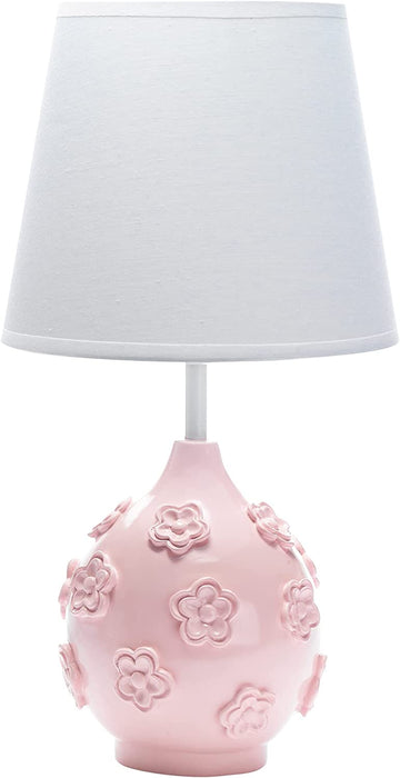 Signature Botanical Baby Pink Floral Nursery Lamp with Shade & Bulb