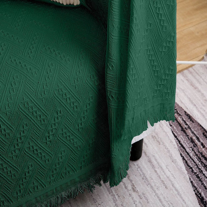 Cotton Geometrical Sofa Cover, Sectional Couch Covers for 1 Cushion Couch Couch Cover Living Room Throws Blankets Sofa Slipcovers, Furniture Protector for Pets (Medium, 71" X 91", Green)