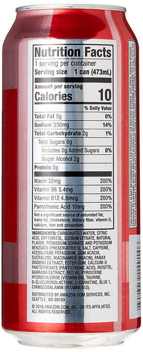 Amazon Brand -  Red Energy Drink, Sugar Free, 16 Fluid Ounce (Pack of 12)