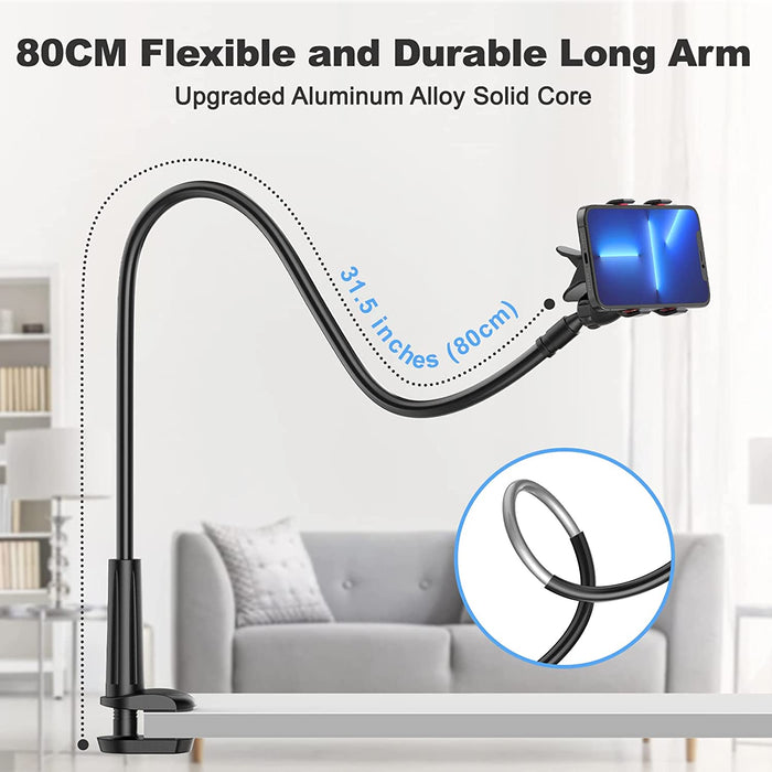 Gooseneck Cell Phone Holder, Universal 360 Flexible Phone Stand Lazy Bracket Mount Long Arms Clamp for Phone 13 Pro Xs Max XR X 8 7 6 6S plus and Other 3.5~6.7'' Device (Black)…