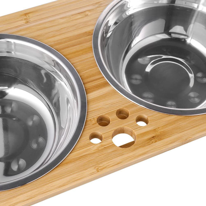 Raised Pet Bowls for Small and Medium Dogs, Bamboo Elevated Dog Cat Food and Water Bowls Stand Feeder with 2 Stainless Steel Bowls and anti Slip Feet (New 7'' Tall)