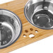 Raised Pet Bowls for Small and Medium Dogs, Bamboo Elevated Dog Cat Food and Water Bowls Stand Feeder with 2 Stainless Steel Bowls and anti Slip Feet (New 7'' Tall)