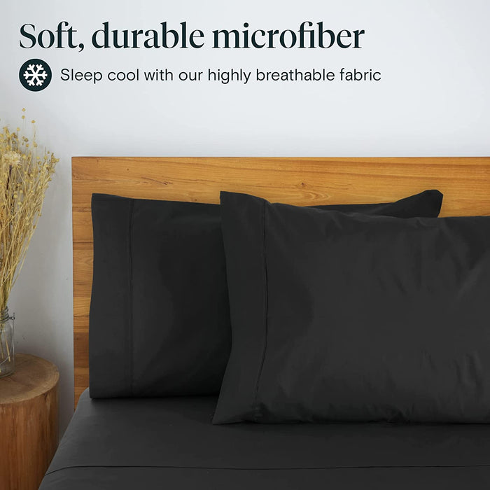 6 PC Sheet Set Sheets Deep Pockets 18" Eco Friendly Wrinkle Free Sheets Machine Washable Hotel Bedding Silky Soft - Black Queen