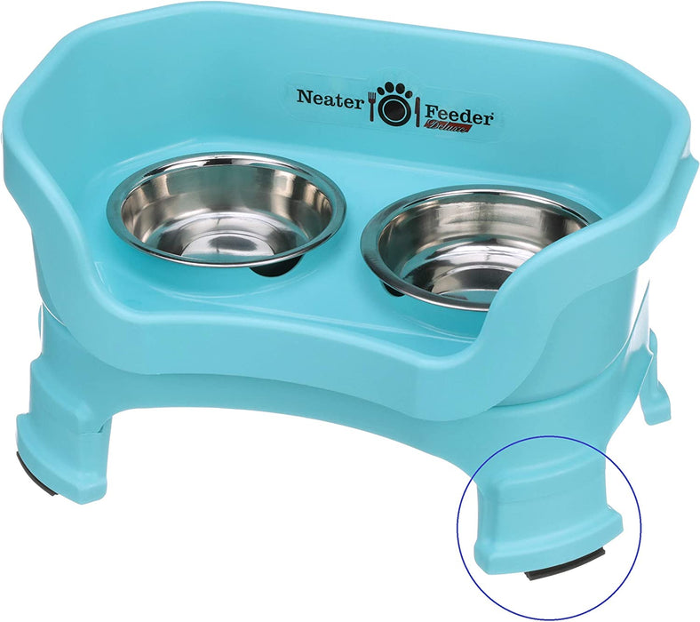 Neater Feeder Deluxe with Leg Extensions for Small Dogs - Mess Proof Pet Feeder with Stainless Steel Food & Water Bowls - Drip Proof, Non-Tip, and Non-Slip - Gunmetal Grey