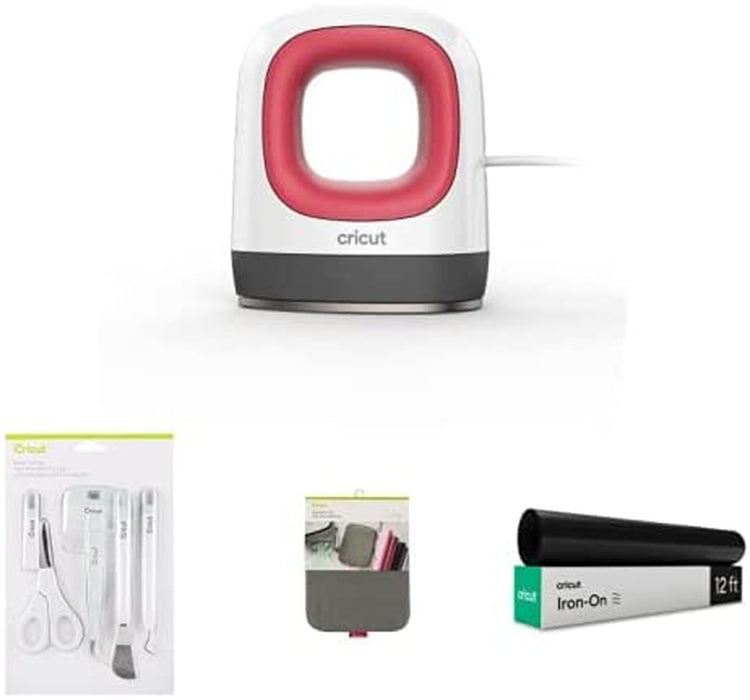 Cricut Easypress Mini Heat Press for Pressing Small Objects like Shoes, Stuffed Animals, Hats & More, 3 Heat Settings & Precision Tip, Ceramic-Coated Heat Plate, Compact & Lightweight, Raspberry