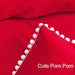 Christmas Comforter Set Queen Size, 3 Piece Boho Bed Set, All Season Microfiber down Alternative Bedding Comforter with 2 Pillow Shams for Teens Girls Women, Red with White Pom