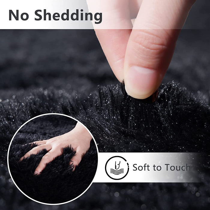Soft Shaggy Area Rugs for Bedroom, 4X6 Feet, Fluffy Indoor Modern Plush Carpets for Living Room Kids Room Nursery Home Decor, Upgrade Anti-Skid Rectangular Fuzzy Rug, Black