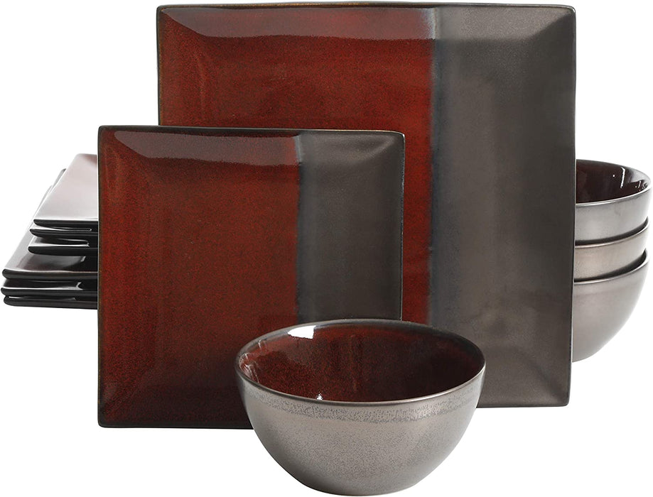 Gibson Elite Tequesta Square Reactive Glaze Stoneware Dinnerware Set, Service for 4 (16Pcs), Taupe